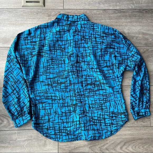 Vintage Les Modes JMS Abstract Check Print Button Down Blouse - Picture 10 of 13